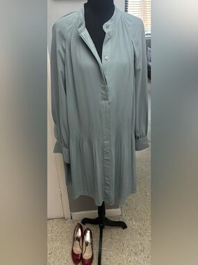 H&M Sage Green Pleated Long Sleeve Dress